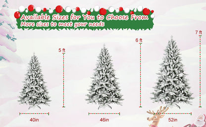 5 Feet PVC Flocked Artificial Christmas Tree With 768 Branch Tips & Metal Brackets, Collapsible Fake Tree With Realistic Snow Leaves For Home Decor