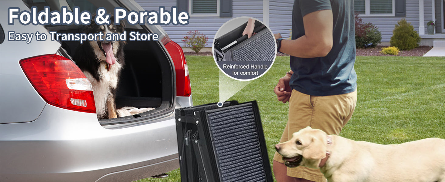 Dog Ramp for Car, 63" Long & 17" Wide Folding Portable Pet Stair Ramp with Non-Slip Rug Surface, Extra Wide Dog Steps for Medium & Large Dogs Up to 250LBS Enter a Car, SUV & Truck by Dropsure