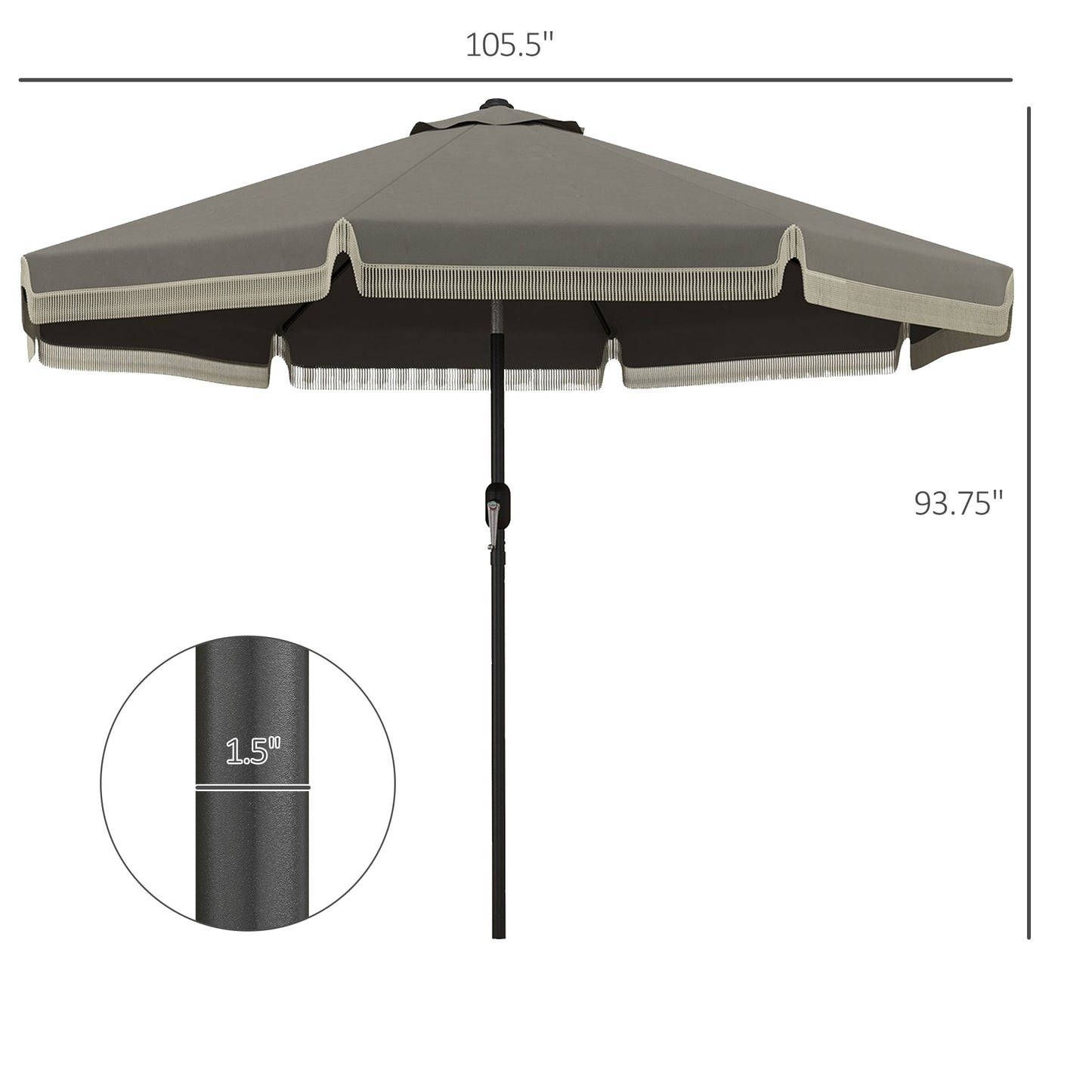 Outsunny 9ft Patio Umbrella with Push Button Tilt and Crank, Ruffled Outdoor Market Table Umbrella with Tassles and 8 Ribs, for Garden, Deck, Pool, Dark Gray by Dropsure