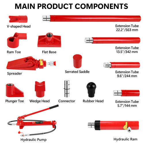 Power Hydraulic Piston Cylinder Jack - Single Acting Mini Jack - 10 Ton Capacity