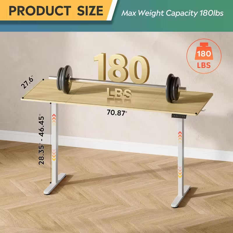 Electric Sit to Stand Desk with 3 Memory Presets, Adjustable Height Stand up Desk, Height Adjustable Standing Computer Desk for Home Office, 40/ 55/ 63/ 71 Inches, Ergonomic Workspace, Workspace Furniture, Sleek Design, Modern Desk