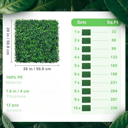 12PCS 24"x16" Artificial Boxwood Boards, UV Protected Grass Wall Panels & Boxwood Fence Panels for Green Wall Decor, Garden Fence, Wedding Backyard Decoration by Dropsure