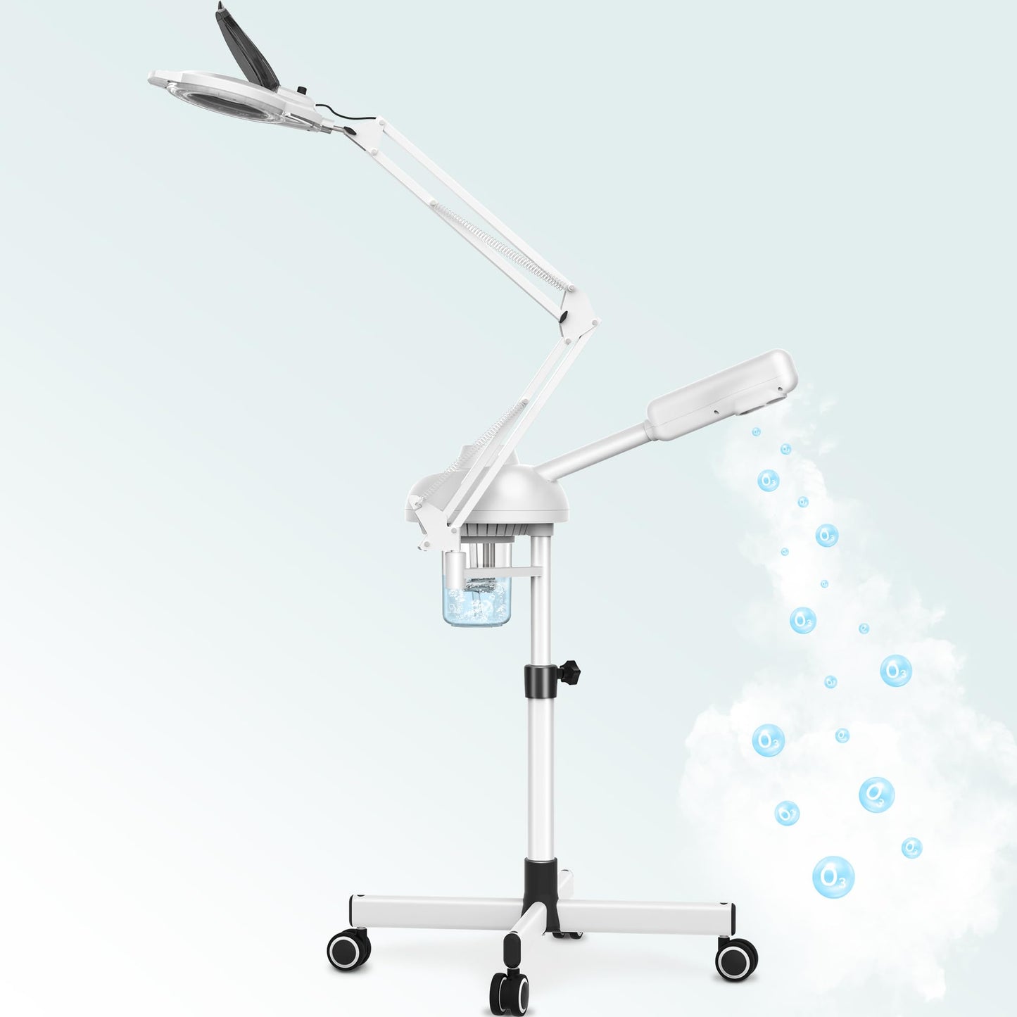 TASALON 2-in-1 Professional Facial Steamer with 5X Magnifying Lamp Esthetician Steamer on Wheels with Ozone and Hot Mist Standing Face Steamer for Facial Deep Cleaning and Moisturize SPA & Beauty by Anti Spier