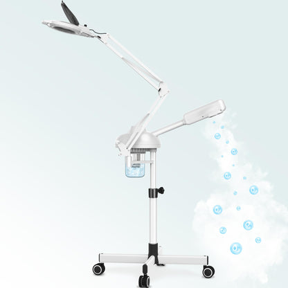 TASALON 2-in-1 Professional Facial Steamer with 5X Magnifying Lamp Esthetician Steamer on Wheels with Ozone and Hot Mist Standing Face Steamer for Facial Deep Cleaning and Moisturize SPA & Beauty by Anti Spier