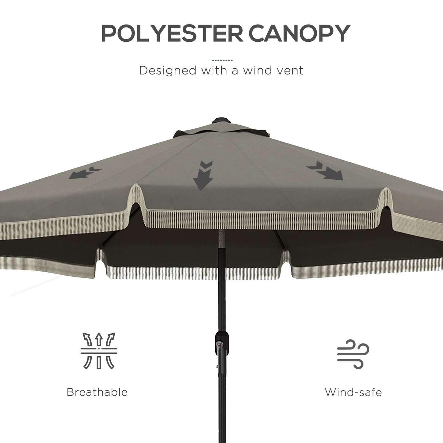 Outsunny 9ft Patio Umbrella with Push Button Tilt and Crank, Ruffled Outdoor Market Table Umbrella with Tassles and 8 Ribs, for Garden, Deck, Pool, Dark Gray by Dropsure