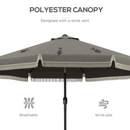 Outsunny 9ft Patio Umbrella with Push Button Tilt and Crank, Ruffled Outdoor Market Table Umbrella with Tassles and 8 Ribs, for Garden, Deck, Pool, Dark Gray by Dropsure