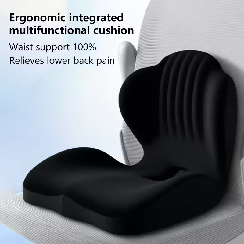 Ergonomic Memory Foam Seat Cushion with Raised Back & Breathable Hollow Design - Office Chair Cushion for Posture Support, Black, Buttock Cushion for Home Office, Desk, or Car Seat, Seat Cushion for Chair, Posture Improvement, Contoured Shape