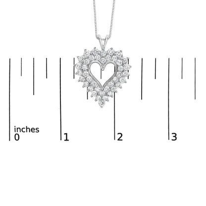 925 Sterling Silver 4.0 Cttw Diamond Two Row Open Heart 18" Pendant Necklace (I-J Color, I2-I3 Clarity) - Anti Spier 