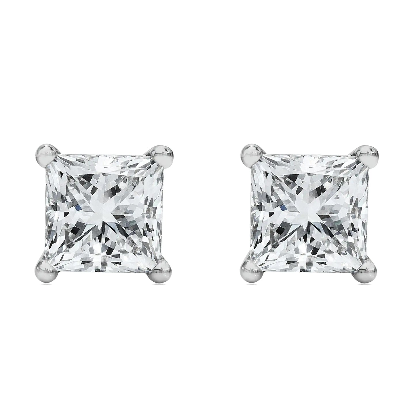 14K White Gold Princess Cut Lab-Grown Diamond Solitaire Stud Earrings (F-G Color, VS2-SI1 Clarity) - Anti Spier 