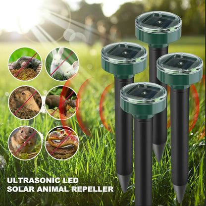 Solar Power Animal Repeller Ultrasonic Mole Pest Cat Mice Rodent Outdoor LED 2PK