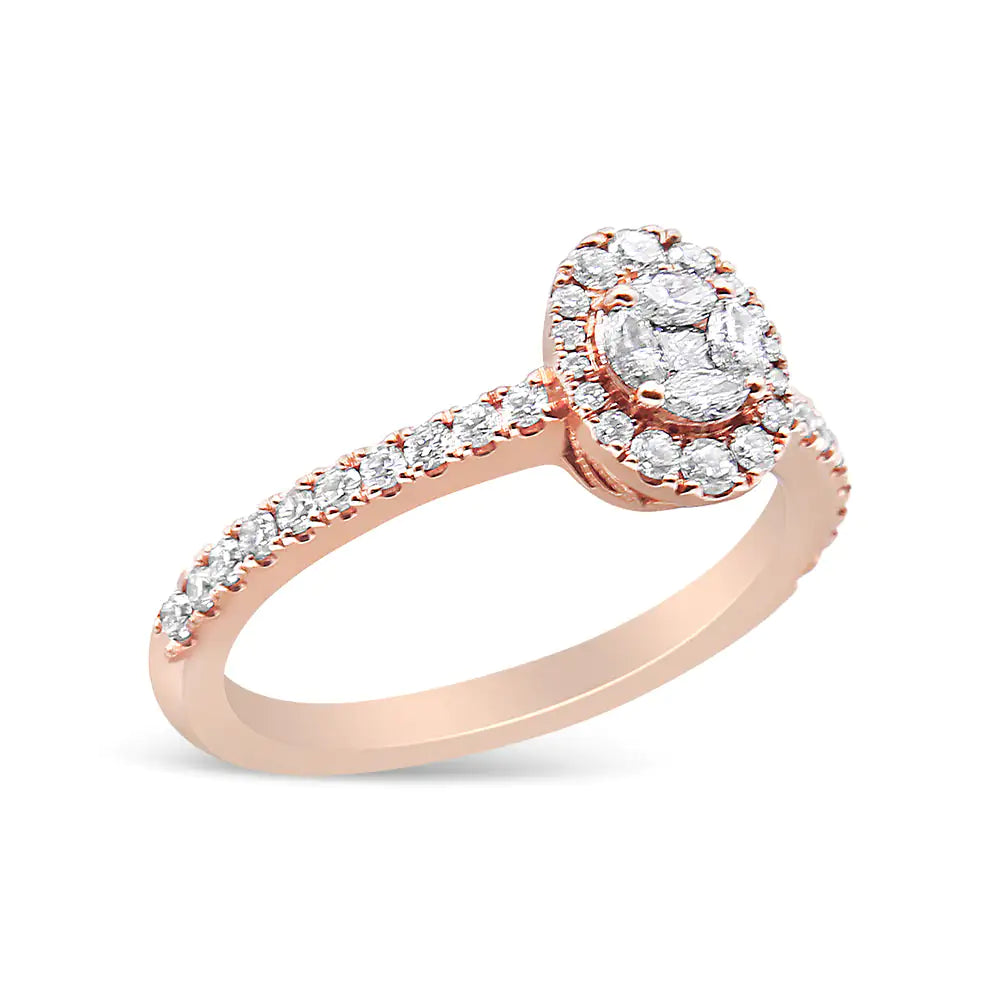 18K Rose Gold 1/2 Cttw Composite Marquise Composite Diamond Oval Shaped Halo Engagement Ring (F-G Color, VS1-VS2 Clarity) - Anti Spier 