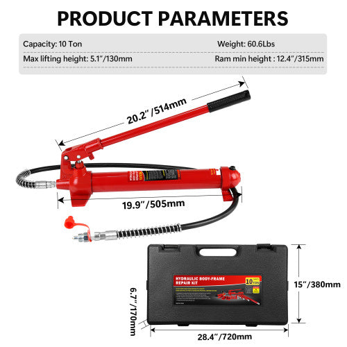 Power Hydraulic Piston Cylinder Jack - Single Acting Mini Jack - 10 Ton Capacity