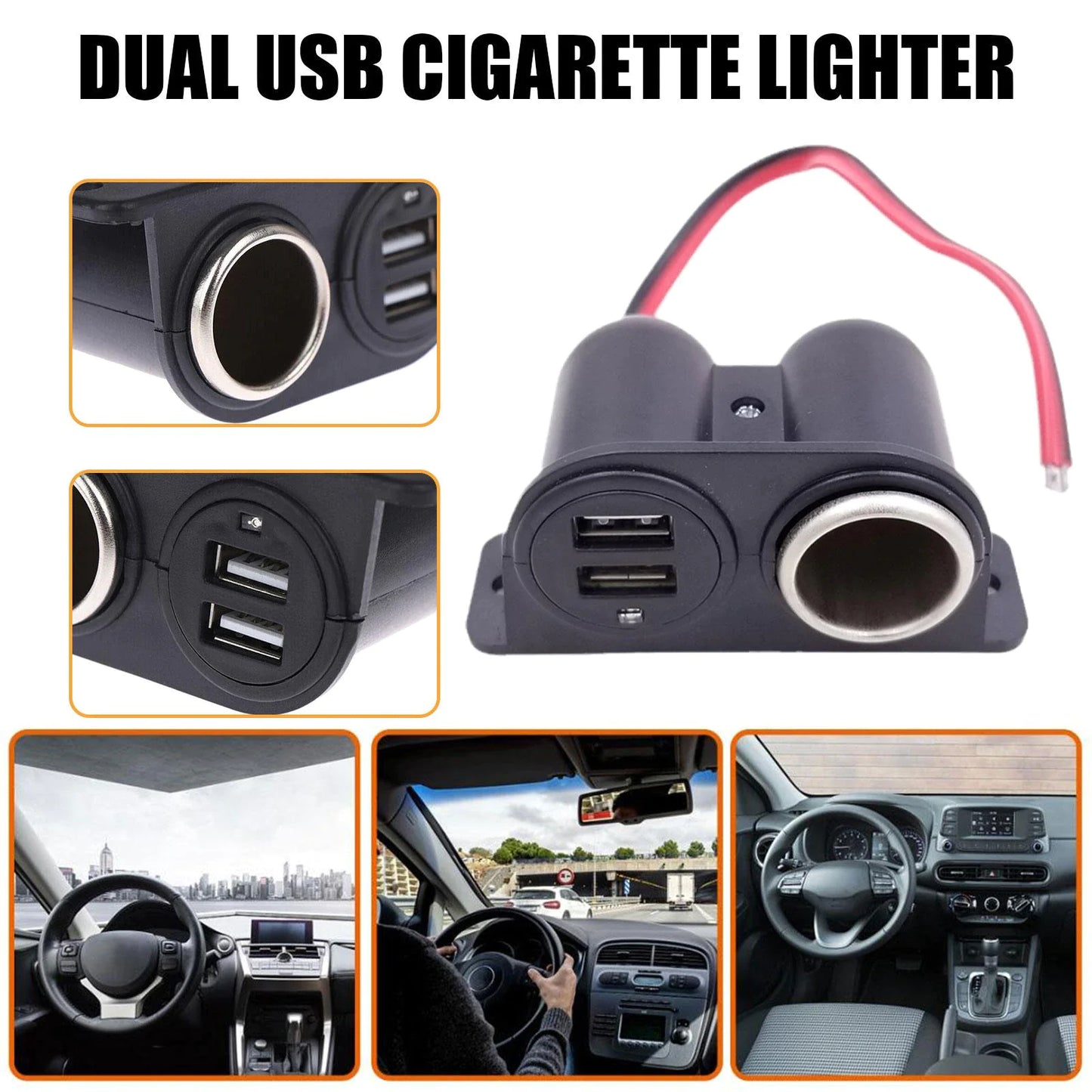 Car Cigarette Lighter Socket Splitter Dual USB Charger Power Adapter Outlet 12V