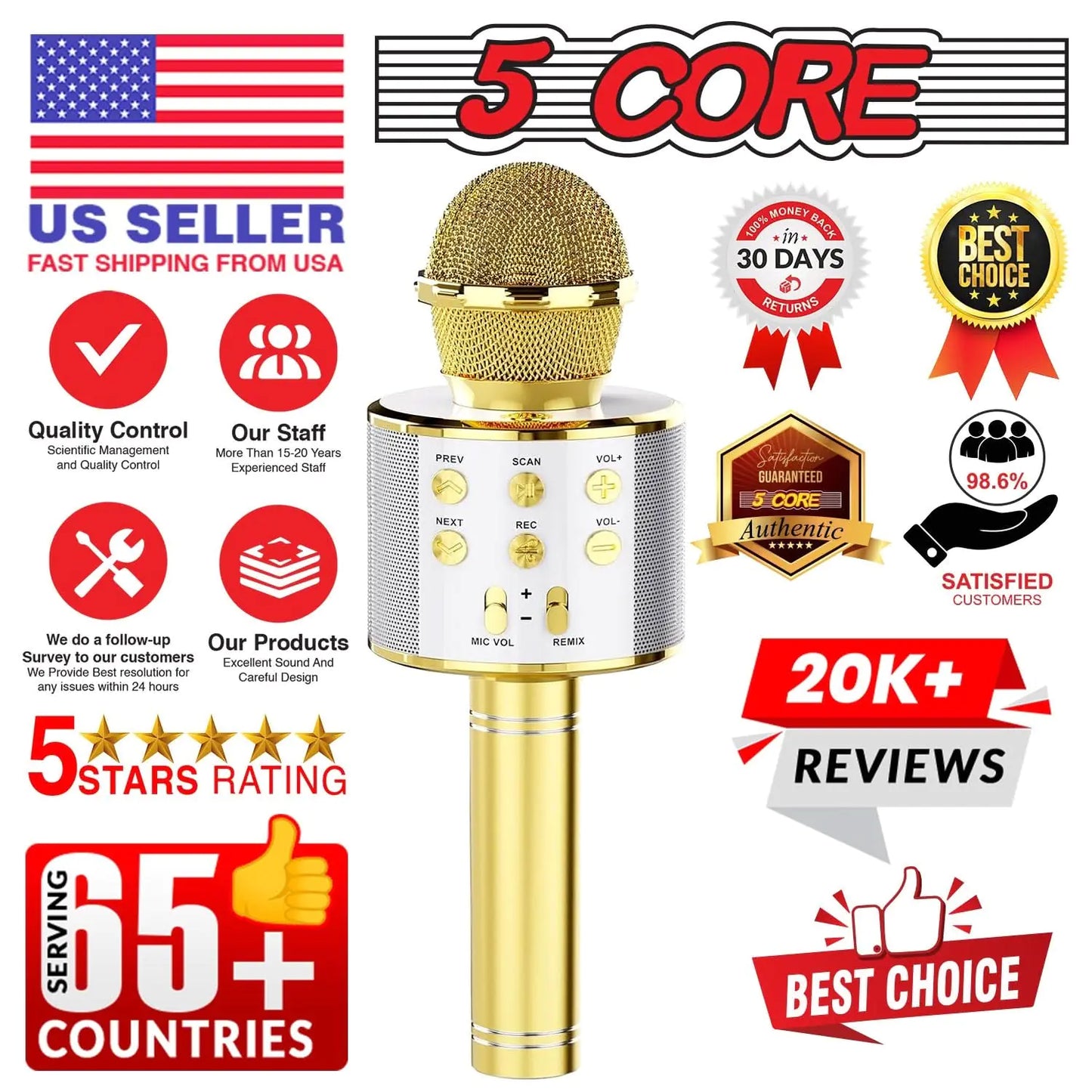 5Core Wireless Karaoke Microphone Bluetooth Mic Portable Handheld Microfonos Inalambricos