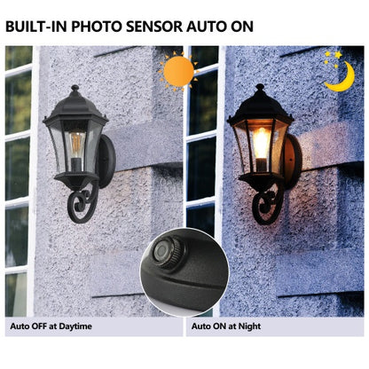 Outdoor Waterproof Glass Retro Wall Light Support Many Types Of Bulbs -2 Packs With Light Sensing