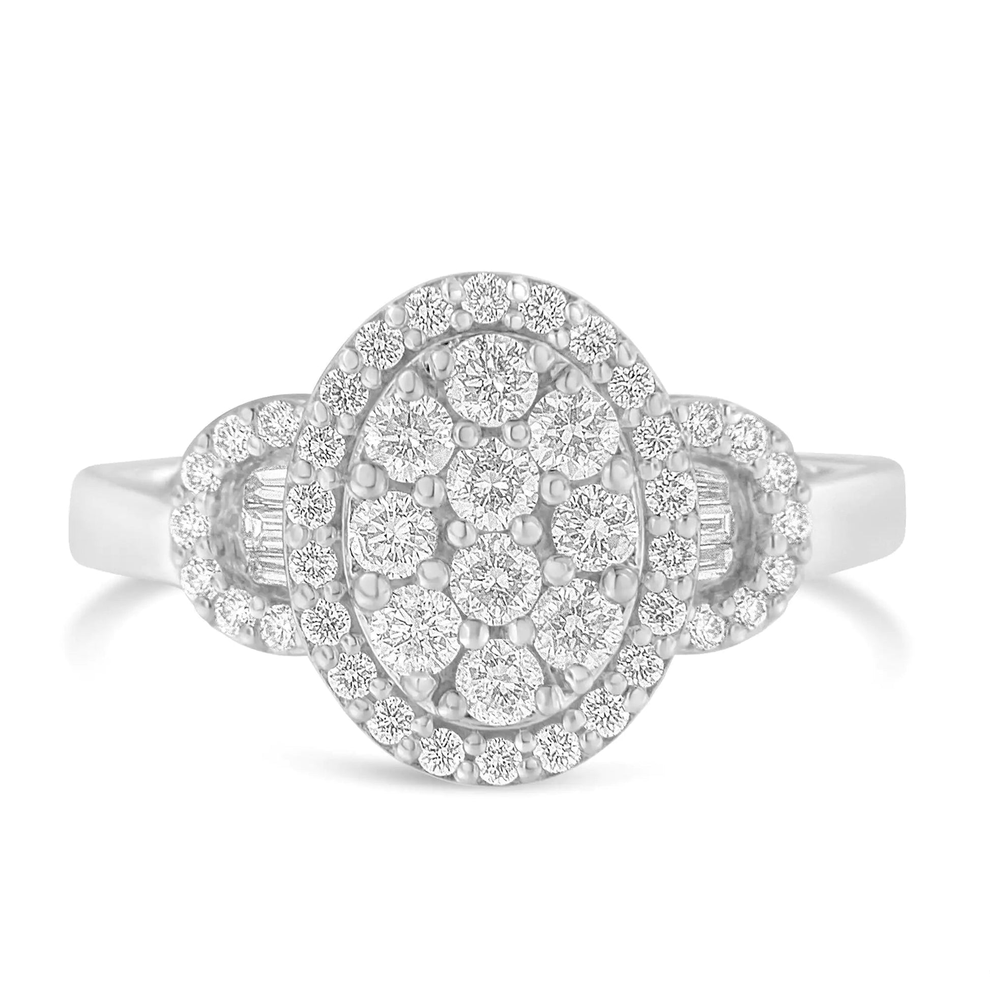 10K White Gold 1.0 Cttw Diamond Oval Cluster with Halo Vintage - Inspired Art Deco Buckle Style Statement Ring (G - H Color, SI1 - SI2 Clarity) - Anti Spier - Anti Spier - ring