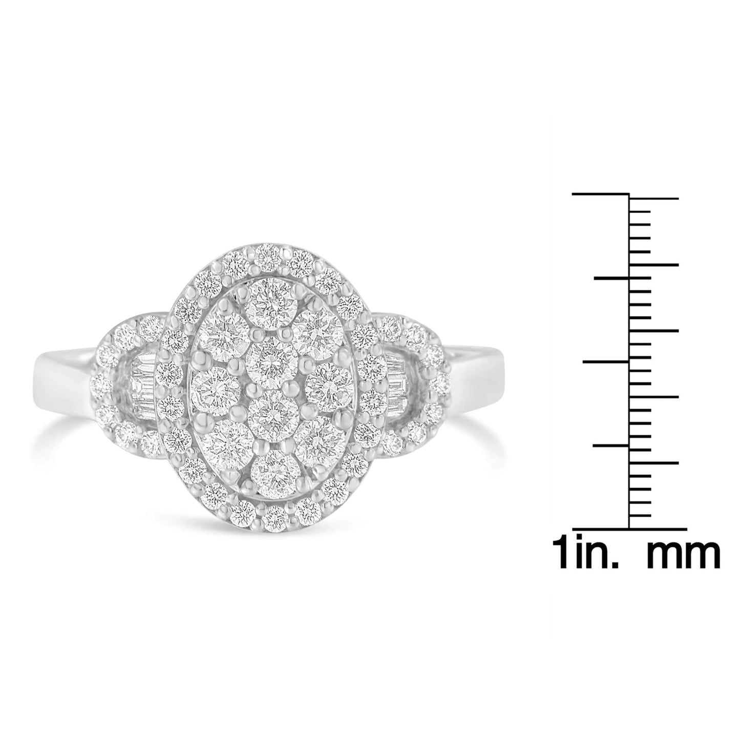 10K White Gold 1.0 Cttw Diamond Oval Cluster with Halo Vintage - Inspired Art Deco Buckle Style Statement Ring (G - H Color, SI1 - SI2 Clarity) - Anti Spier - Anti Spier - ring