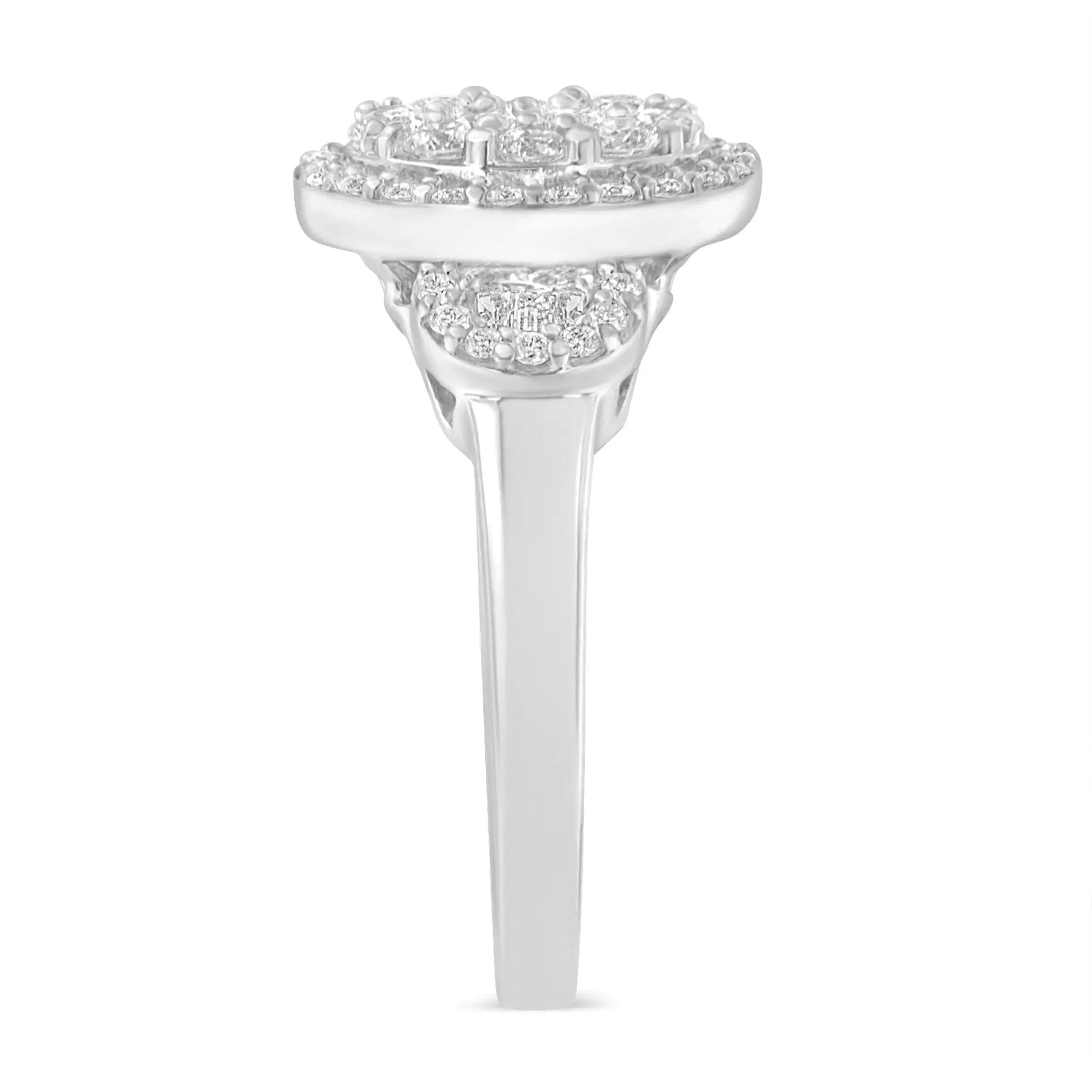 10K White Gold 1.0 Cttw Diamond Oval Cluster with Halo Vintage - Inspired Art Deco Buckle Style Statement Ring (G - H Color, SI1 - SI2 Clarity) - Anti Spier - Anti Spier - ring