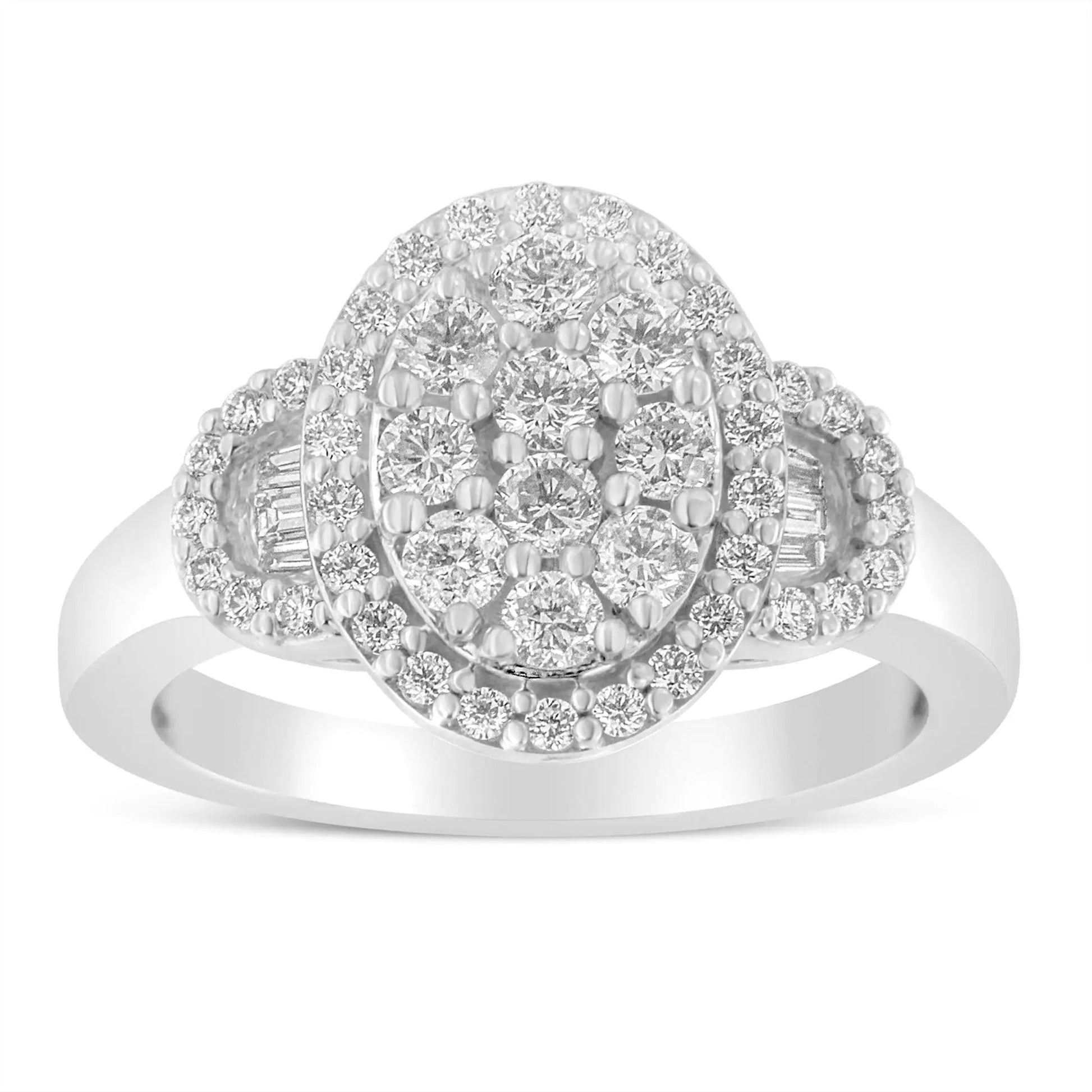 10K White Gold 1.0 Cttw Diamond Oval Cluster with Halo Vintage - Inspired Art Deco Buckle Style Statement Ring (G - H Color, SI1 - SI2 Clarity) - Anti Spier - Anti Spier - ring