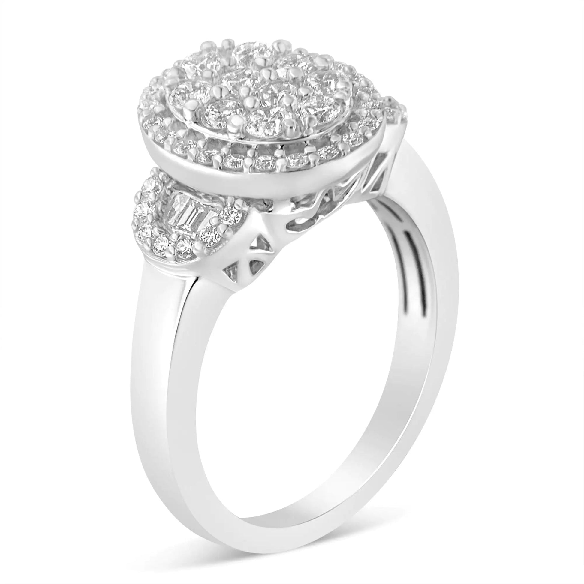 10K White Gold 1.0 Cttw Diamond Oval Cluster with Halo Vintage - Inspired Art Deco Buckle Style Statement Ring (G - H Color, SI1 - SI2 Clarity) - Anti Spier - Anti Spier - ring