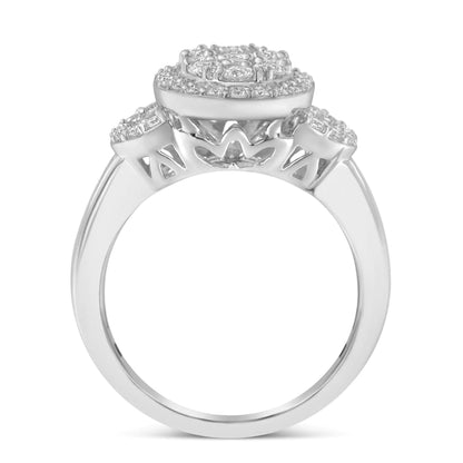 10K White Gold 1.0 Cttw Diamond Oval Cluster with Halo Vintage - Inspired Art Deco Buckle Style Statement Ring (G - H Color, SI1 - SI2 Clarity) - Anti Spier - Anti Spier - ring