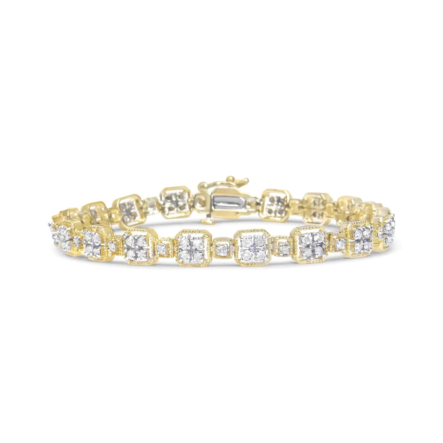 10K Yellow Gold 2.0 Cttw Diamond Square Link Bracelet (J - K Color, I2 - I3 Clarity) - Size 7.25" - Anti Spier - Anti Spier - bracelet