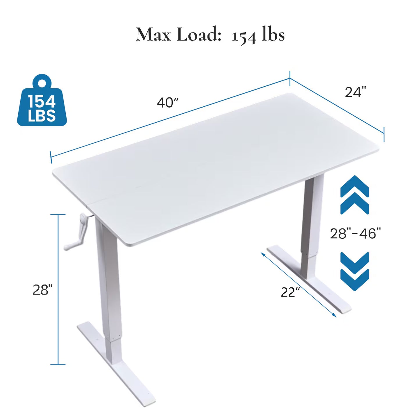 Hand-Crank Adjustable Office Desk Height Adjustable, With Flat Metal Legs Perfect For Home, Office, Gaming, Or Study Use