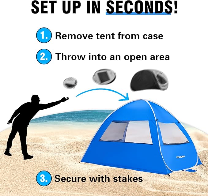 Beach Tent Sun Shelter for 3/4 Person, Portable Beach Umbrella Cabana by Dropsure