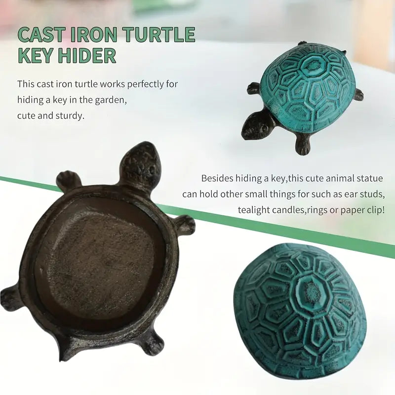 Heavy-Duty Cast Iron Turtle Key Box with Flip-Top Lid - Hidden Key Hider for Door, Garden, Patio - Spare Key Storage - Indoor/Outdoor - Home, Office, Cabin - Outdoor Concealment, Durable, Unique Organizer