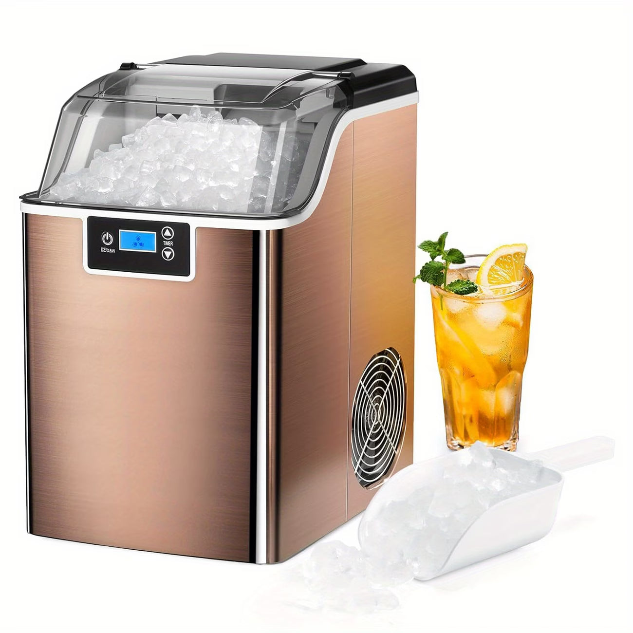 Nugget Countertop Ice Maker, Soft Chew Pellet Ice or Bullet Ice, 44 lbs/24 hrs or 26 lbs/24 hrs, One Touch Operation, Self-Cleaning, For Home, Kitchen, Office, Stainless Steel, Space saving Design, Easy To Clean, High quality Build, Chewable Ice