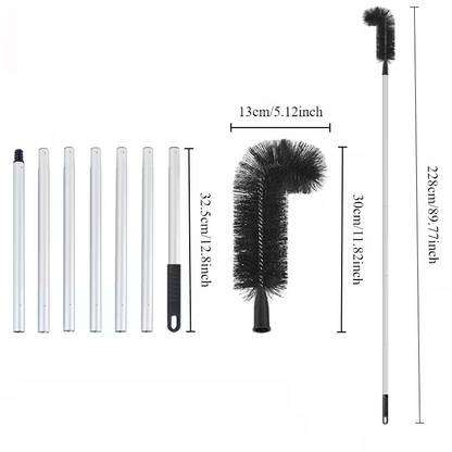 Extendable Gutter Cleaning Brush (89.8") - 7-Section Aluminum Pole, Curved Bristle Head for Roof & Yard Cleaning, Easy Reach Down to Zigzag Cleaning, No Electricity Needed, Garden Tool | Curved Brush | Durable Aluminum, Gutter Cleaning