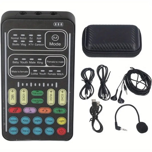 Sound Card Voice Changer - Voice Conversion Modes (Male to Female, Female to Male, Robotic, etc.), Gaming Chat, Karaoke, Live Streaming, Voice Beautification, Rechargeable, Smartphone Compatible, Voice Changer for Phone, Vibrant Interface