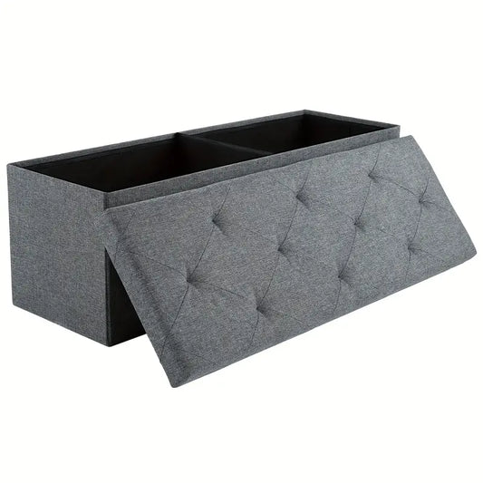 Padded Storage Ottoman Bench with Seating | Folding Ottoman Stool, Storage Chest, End Of Bed Bench for Bedroom, Living Room