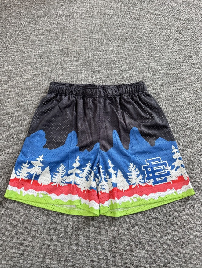 American-style knee-length pants EE sunrise oil painting style mesh capri pants quick-drying shorts for men