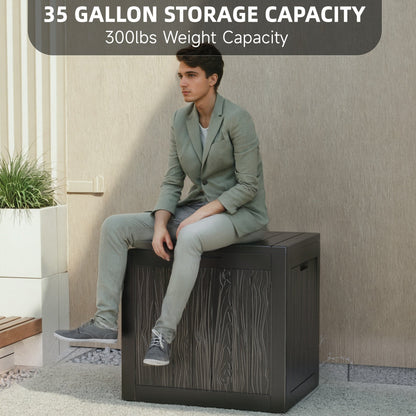 35 Gallon Outdoor Resin Storage Box – Black/Wood Grain by DailySale