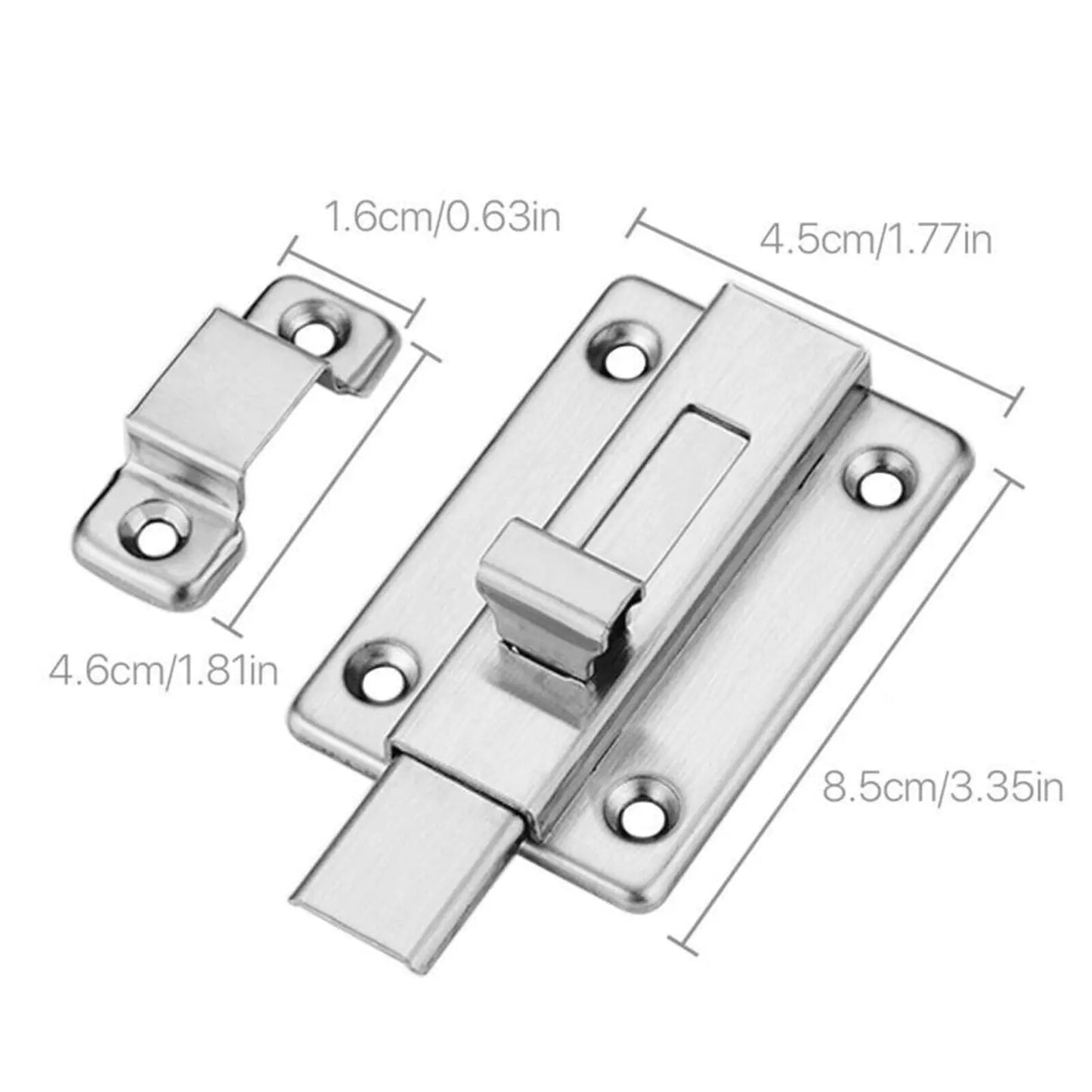 2Pcs Stainless Steel Latch Sliding Silver Doors Lock Keyless Door Bolt For Doors