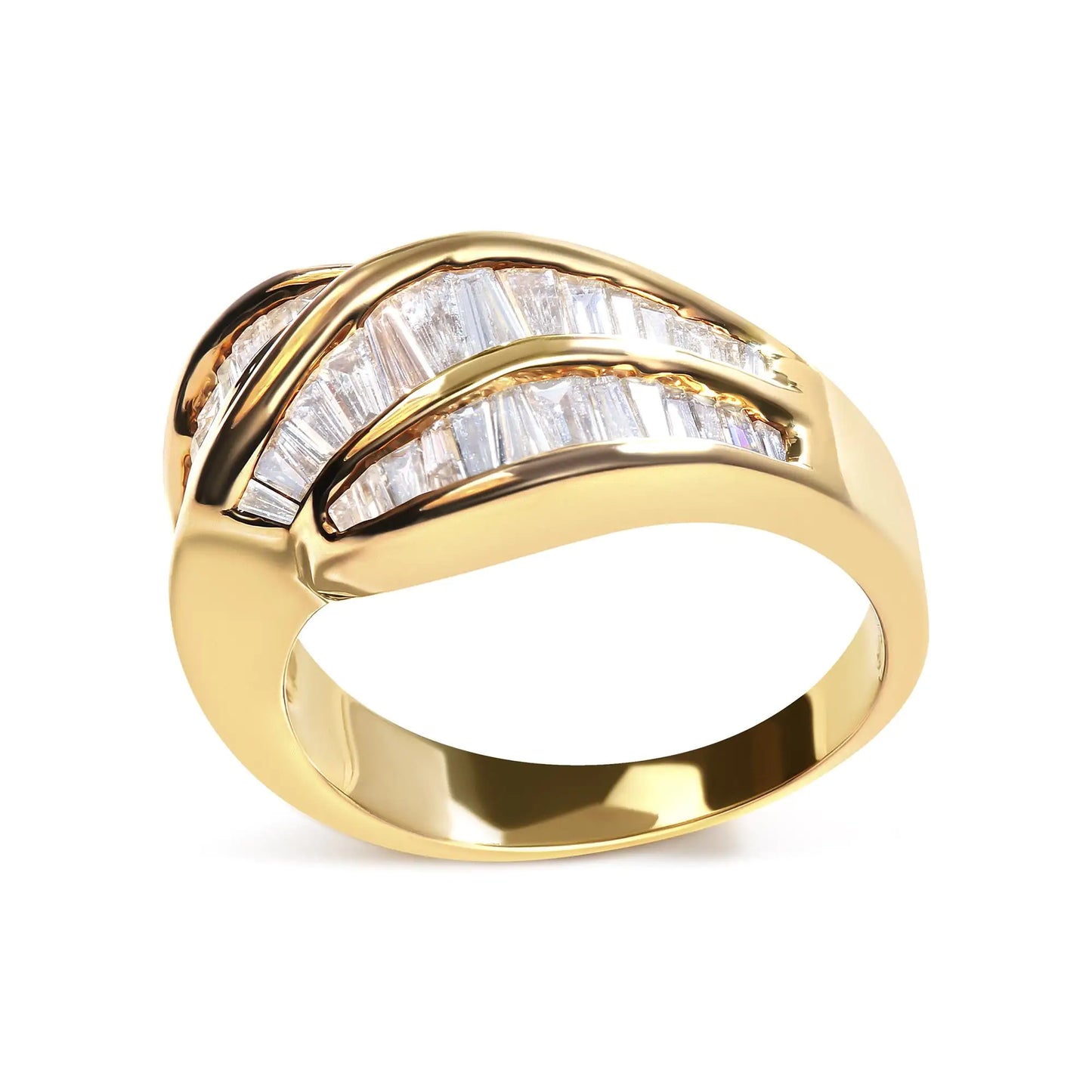 14K Yellow Gold Channel Set 1 1/3 Cttw Diamond Swirl and Weave Ring Band (H-I Color, SI1-SI2 Clarity) - Anti Spier 