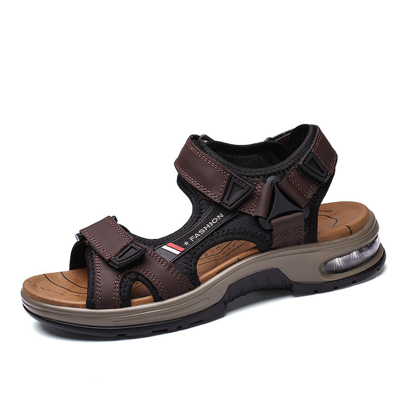 Men's sandals: genuine leather casual beach sandals, retro air-cushioned sandals, men's outdoor sandals