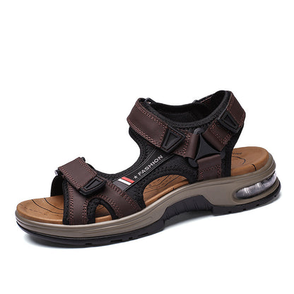 Men's sandals: genuine leather casual beach sandals, retro air-cushioned sandals, men's outdoor sandals