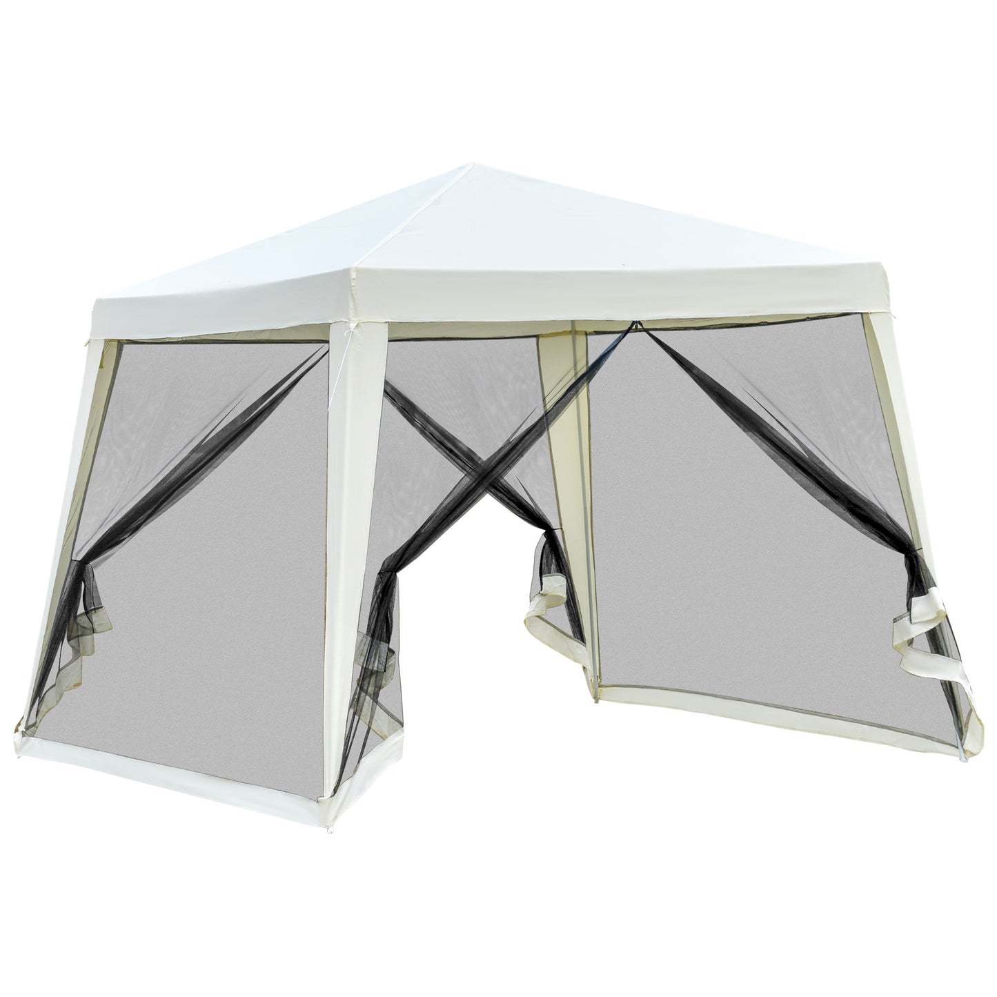 Outsunny 10'x10' Outdoor Canopy Tent, Slant Leg Sun Shelter with Mesh Sidewalls, Patio Tents for Parties, Cream White by Dropsure