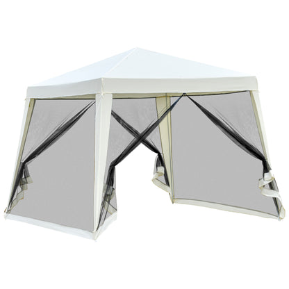 Outsunny 10'x10' Outdoor Canopy Tent, Slant Leg Sun Shelter with Mesh Sidewalls, Patio Tents for Parties, Cream White by Dropsure