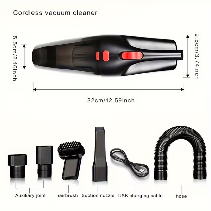 Wireless Car Vacuum Cleaner - Large Suction, Capacity, Charging, Suitable for Home And Car/Office Cleaning, Portable with Crevice Tool
