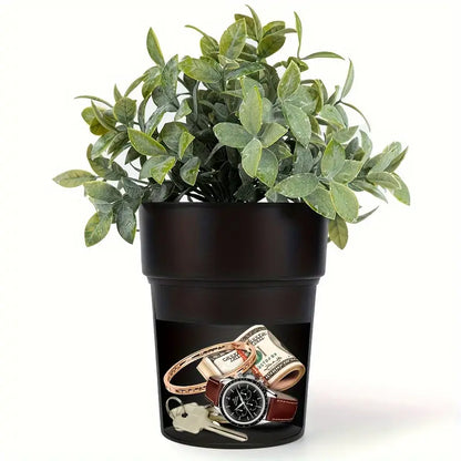 1pc Black Plastic Flower Pot with Secret Compartment & Key Hider - Waterproof, Durable Safe for Cash, Keys & Small Valuables, Non-Waterproof