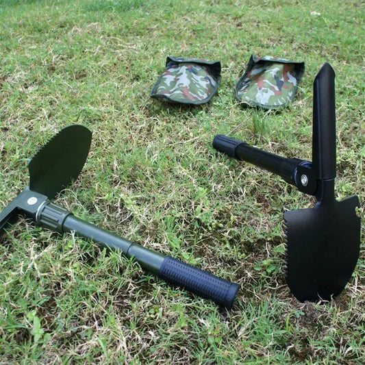 Compact Outdoor Multi-Tool Shovel with Folding Pickaxe