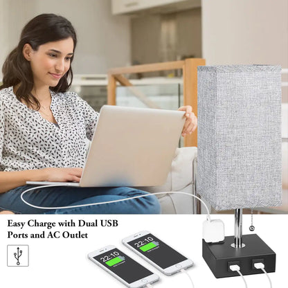 USB Bedside Table Lamp - Grey