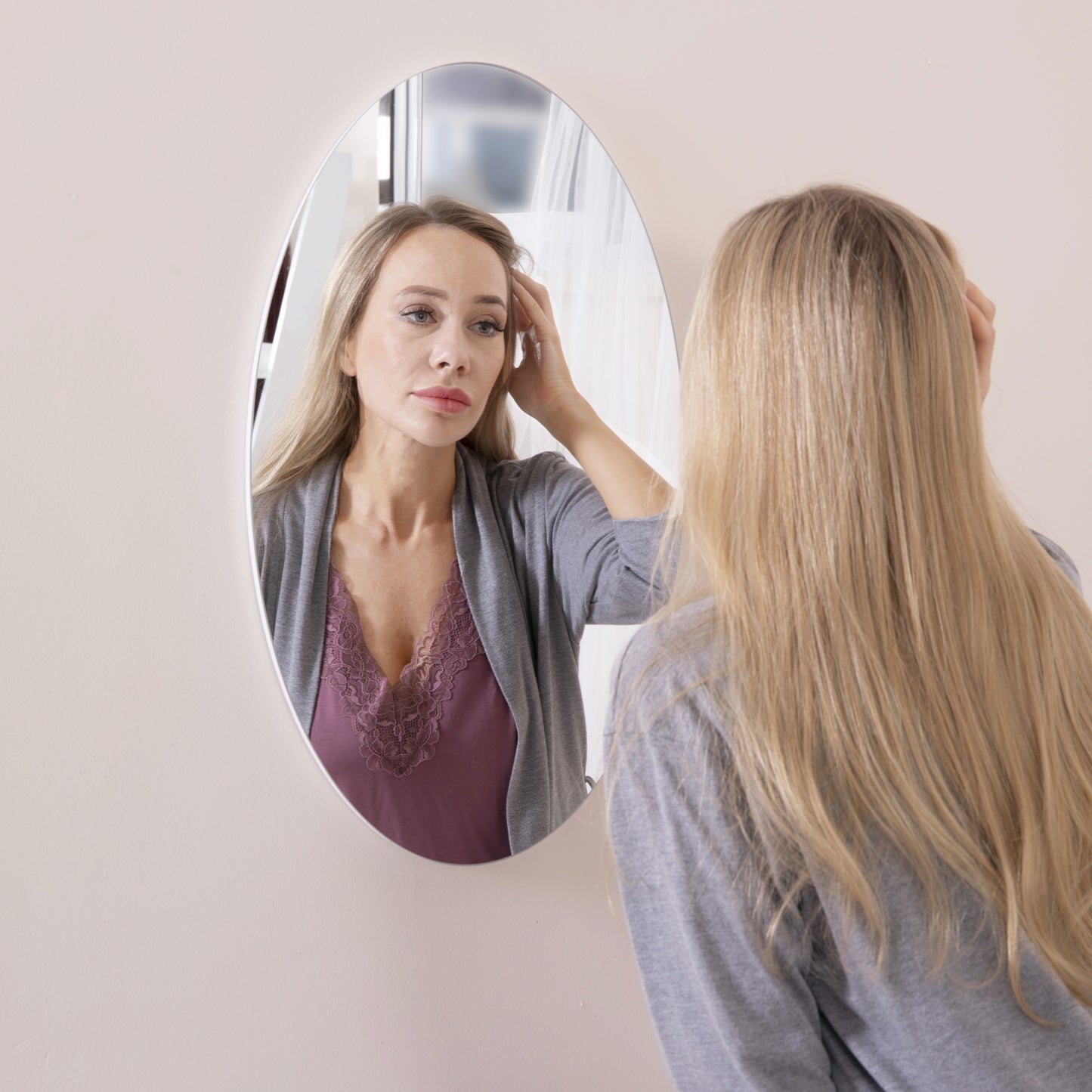 Frameless Beveled Wall Mounted Bathroom Mirror, HD Makeup Mirror, 25" Round Mirror by Dropsure