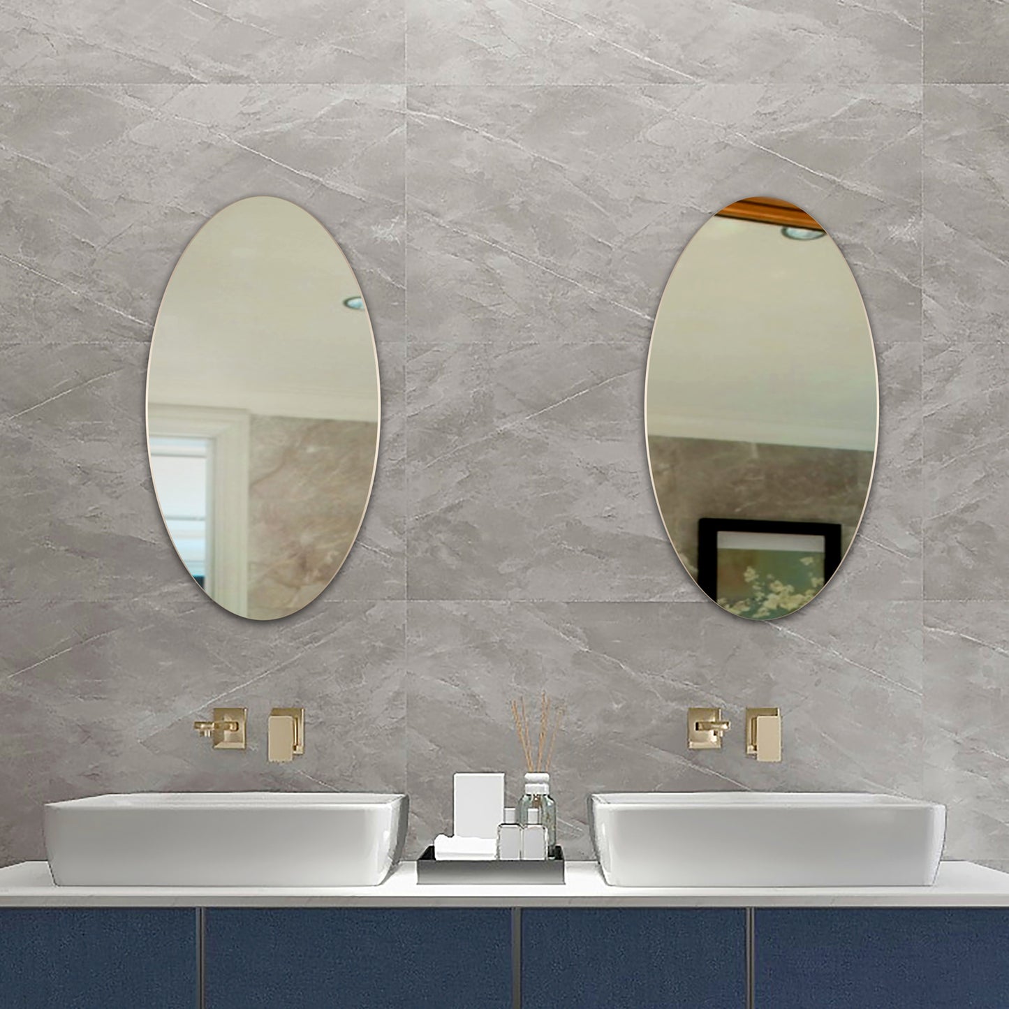 Frameless Beveled Wall Mounted Bathroom Mirror, HD Makeup Mirror, 25" Round Mirror by Dropsure