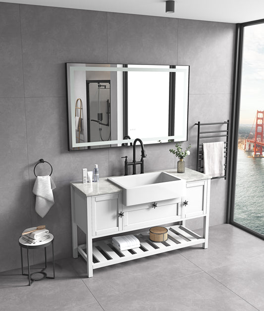 72 in. W x 36 in. H Black Framed LED Single Bathroom Vanity Mirror in Polished Crystal Bathroom Vanity LED Mirror with 3 Color Lights Mirror for Bathroom Wall Smart Lighted Vanity Mirror by Dropsure