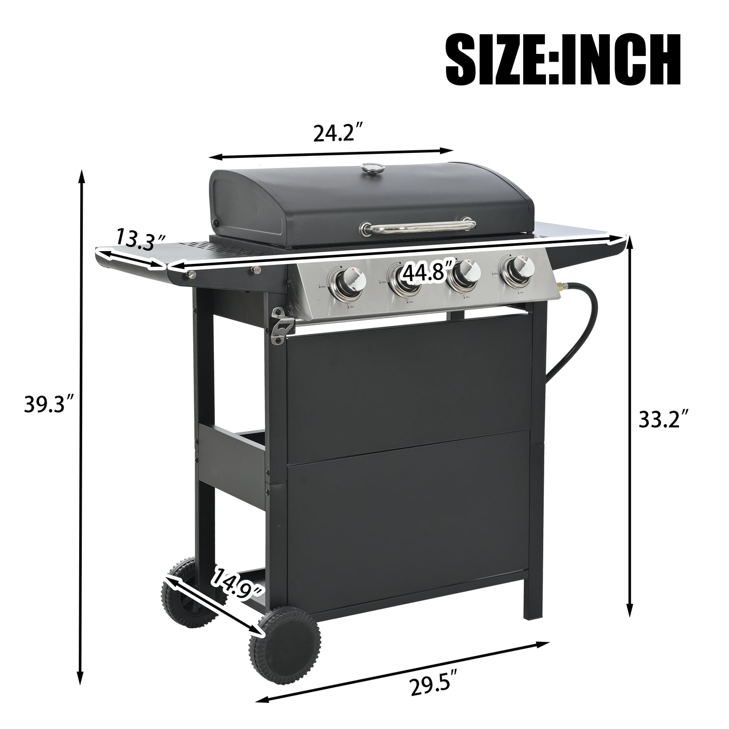 Propane Gas Grill 4 Burner Barbecue Grill, Stainless Steel 34,000 BTU Patio Garden Barbecue Grill with Two Shelves, Lid, Wheels and Bottle Opener by Dropsure