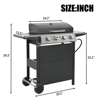 Propane Gas Grill 4 Burner Barbecue Grill, Stainless Steel 34,000 BTU Patio Garden Barbecue Grill with Two Shelves, Lid, Wheels and Bottle Opener by Dropsure
